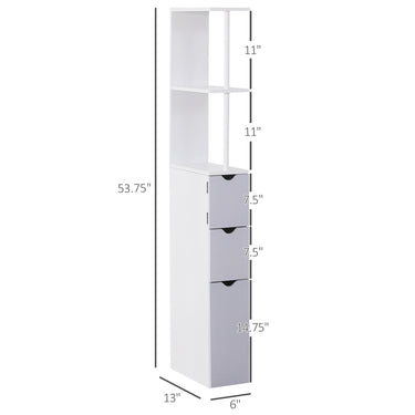 HOMCOM Tall Bathroom Storage Cabinet, Narrow Bathroom Cabinet with Drawers and Open Shelves for Small Spaces, White and Grey
