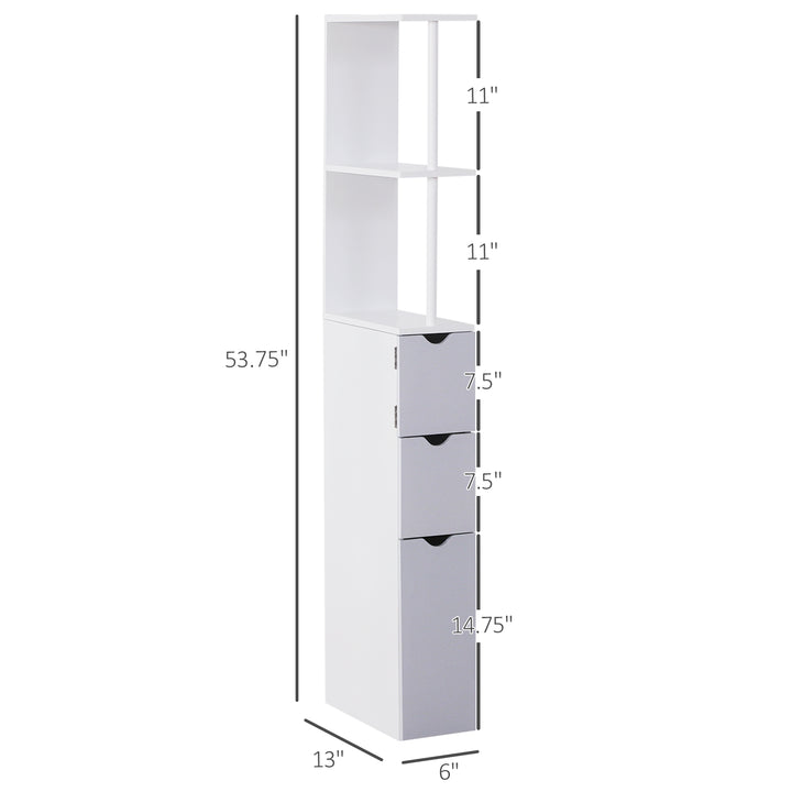 HOMCOM Tall Bathroom Storage Cabinet, Narrow Bathroom Cabinet with Drawers and Open Shelves for Small Spaces, White and Grey