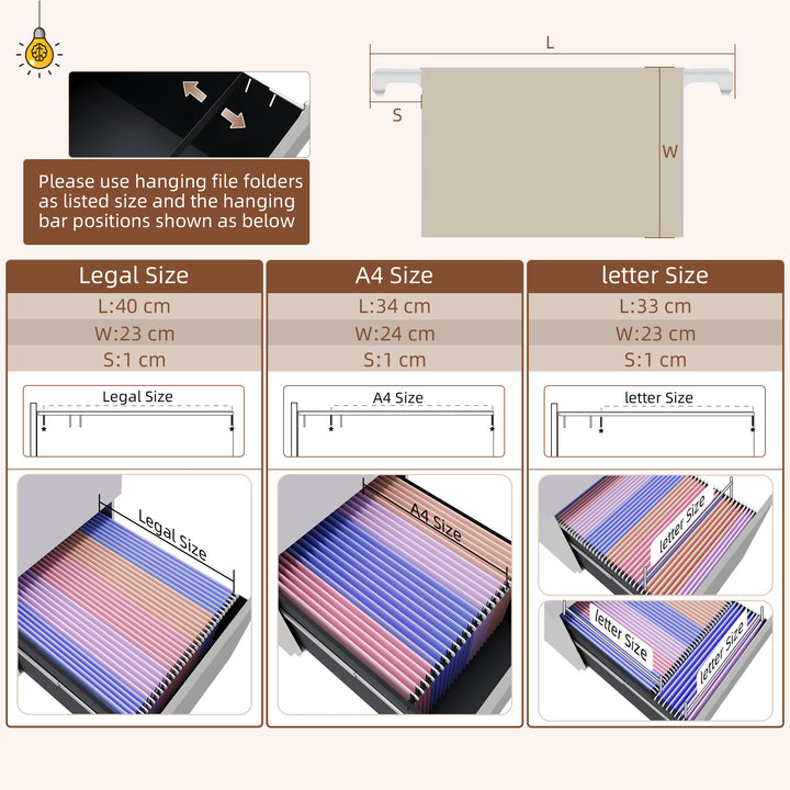 Vinsetto Mobile Vertical Filing Cabinet with Lock, 2-Drawer Steel File Cabinet with Adjustable Hanging Bar for Letter, A4 and Legal Size, White