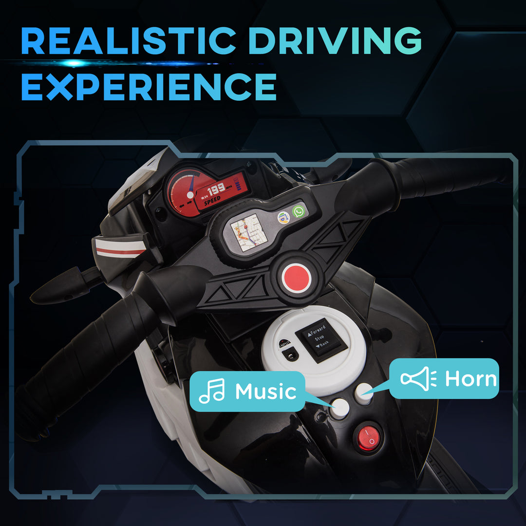 Qaba Kids Electric Motorcycle Ride-On Toy, with 3 Wheels, Music, Horn, Lights, Red