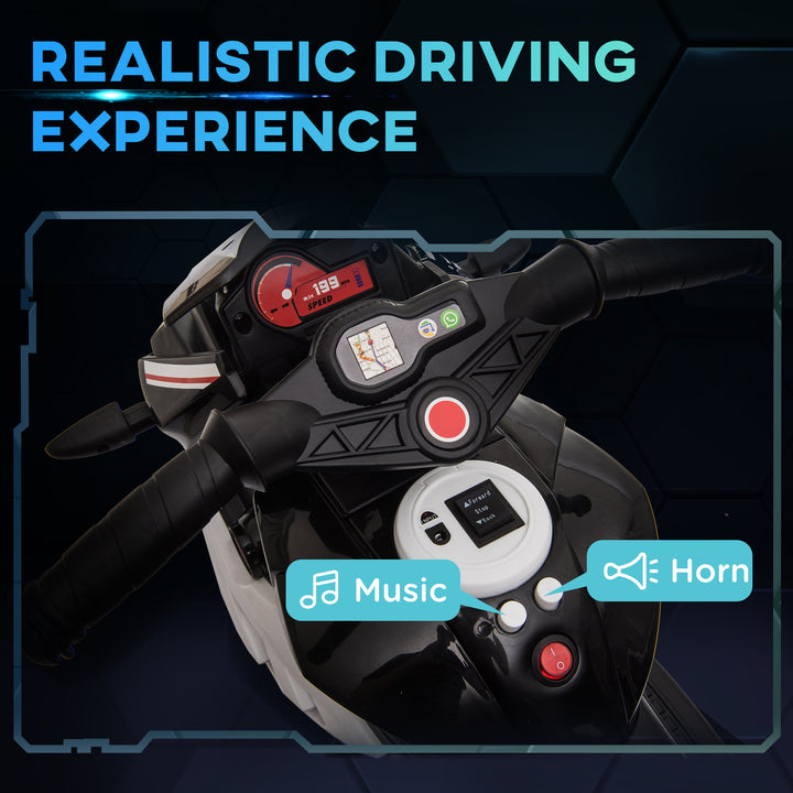 Qaba Kids Electric Motorcycle Ride-On Toy, with 3 Wheels, Music, Horn, Lights, Red