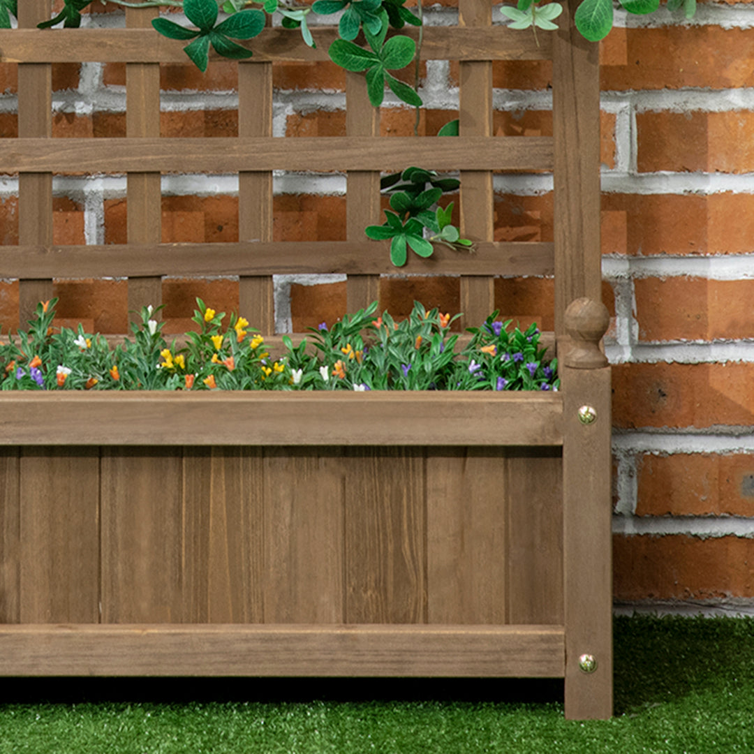 Outsunny Raised Garden Bed with Trellis, Wood Planter Box for Garden, Free Standing Flower Bed, 25.2" x 11" x 47.2" Brown