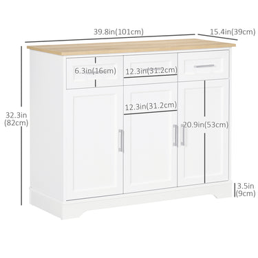 HOMCOM Sideboard Buffet Cabinet with 3 Drawers and Adjustable Shelves, Coffee Bar Cabinet for Kitchen, Dining Room, White
