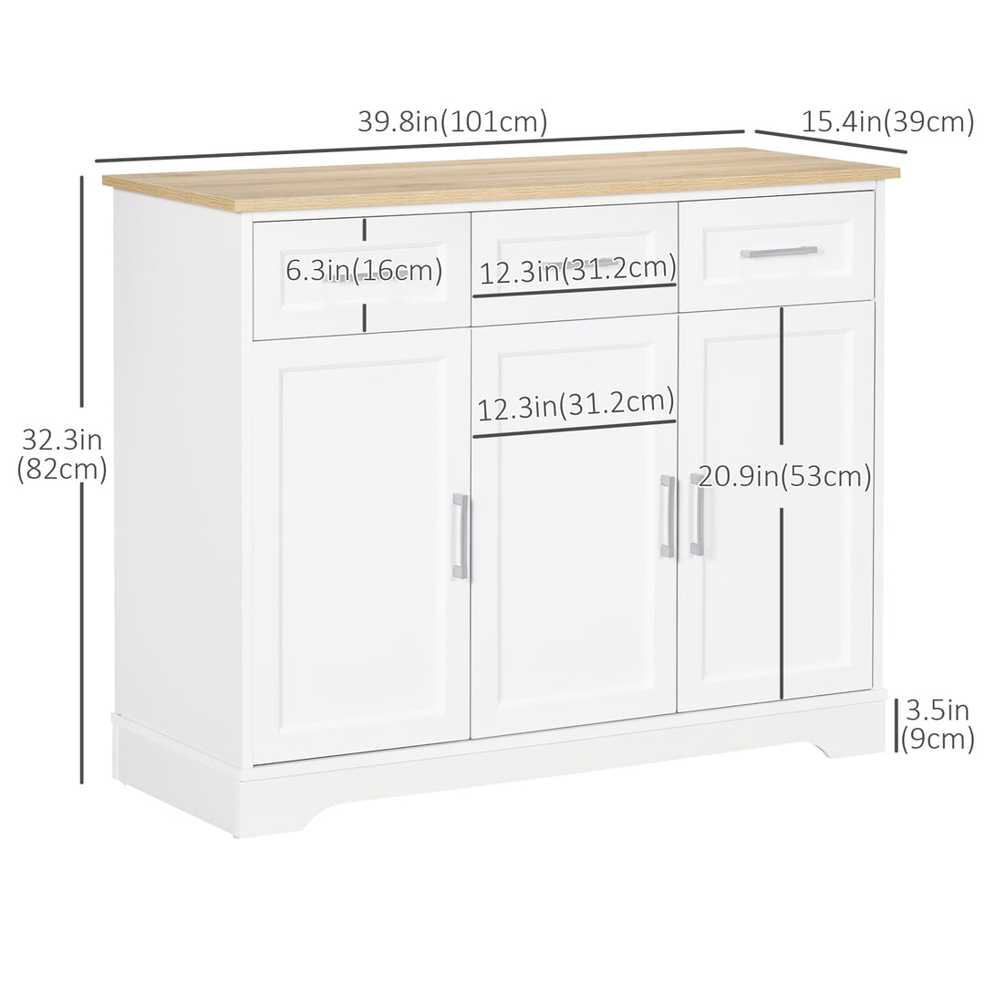 HOMCOM Sideboard Buffet Cabinet with 3 Drawers and Adjustable Shelves, Coffee Bar Cabinet for Kitchen, Dining Room, White