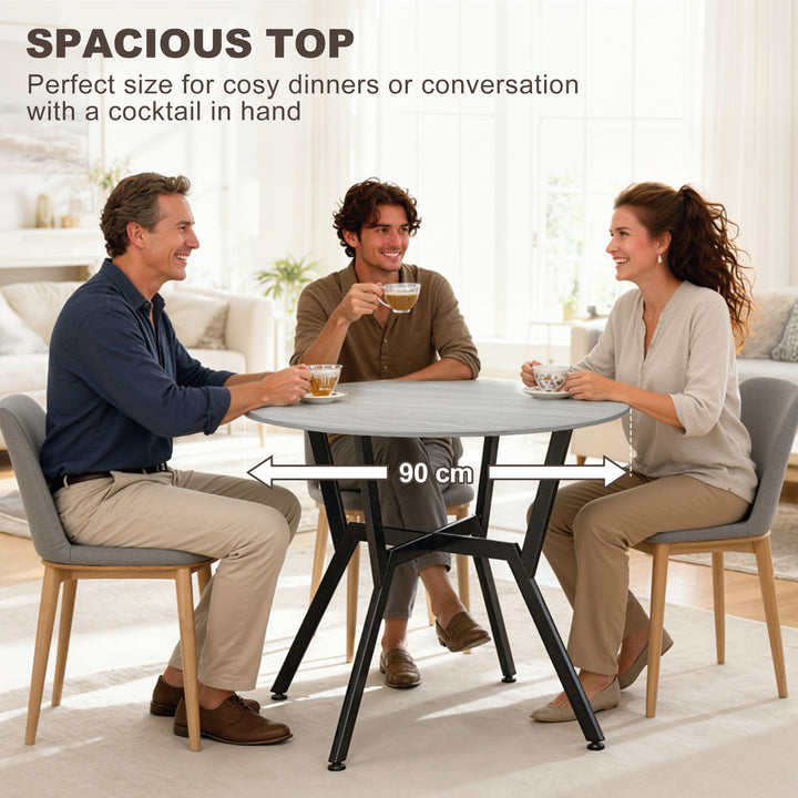 HOMCOM 35" Round Dining Table, Modern Dining Room Table with Steel Frame, Space Saving Small Kitchen Table, Brown