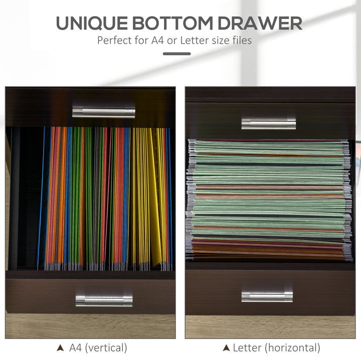 Vinsetto Mobile Filing Cabinet, Vertical File Cabinet with 2 Drawers, Wheels, for Letter or A4 File, Natural