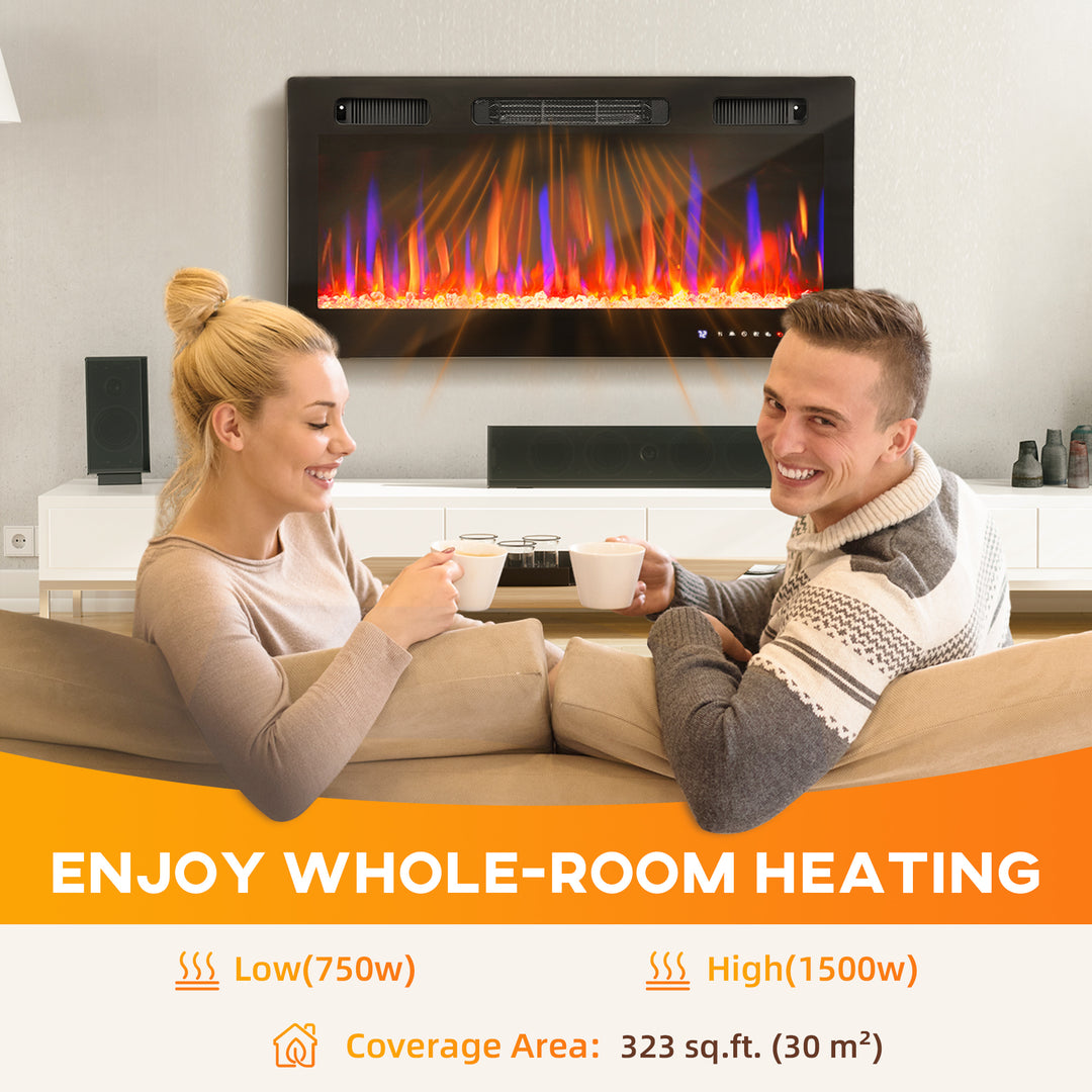 HOMCOM 36" Thin Electric Fireplace, Freestanding, Wall Mounted Fireplace Heater with Eco Mode, Auto Switch, Remote, 1500W