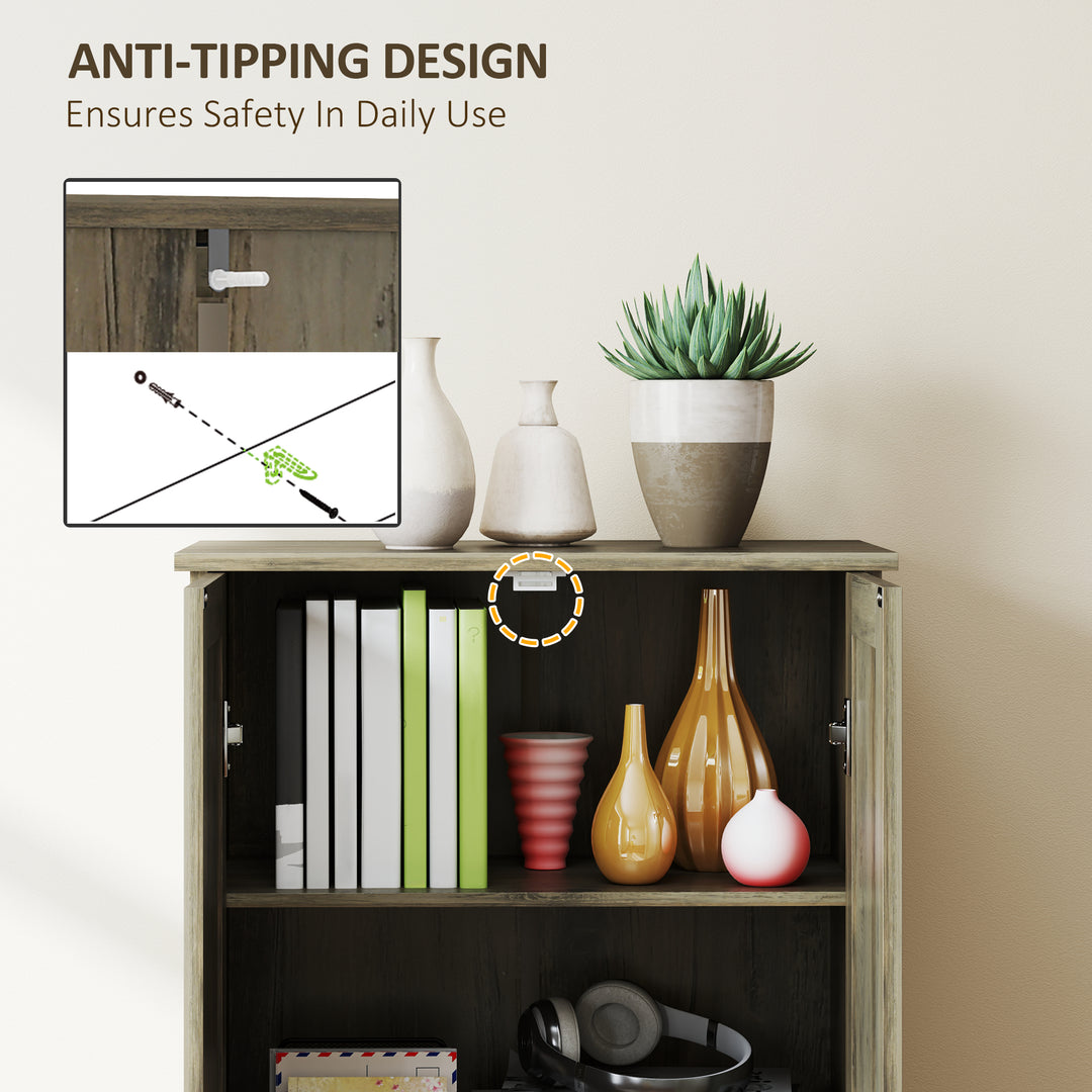 HOMCOM 67" Farmhouse Pantry Cabinet with 2 Doors, Tall Storage Cabinet with Adjustable Shelves, Distressed White