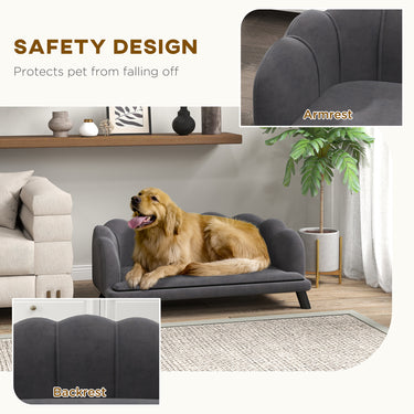 PawHut Dog Sofa with Removable Cushion Wood Legs for Medium and Large Dogs, Dark Grey