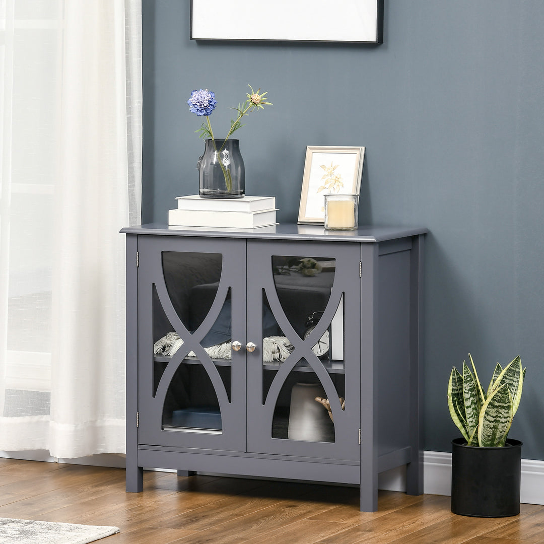 HOMCOM Kitchen Sideboard, Glass Door Buffet Cabinet, Bathroom Storage Cabinet with Adjustable Storage Shelf for Dining Room, Living Room, White