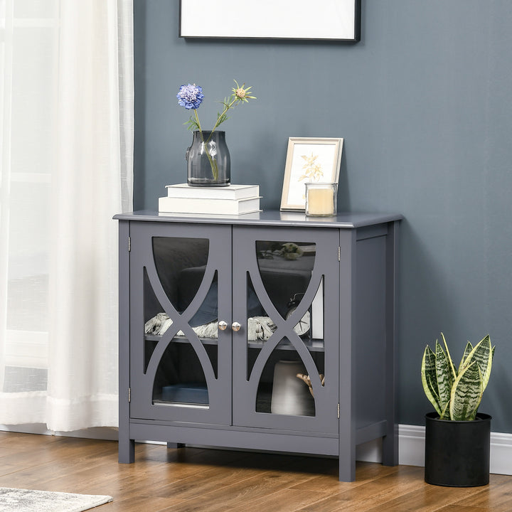 HOMCOM Kitchen Sideboard, Glass Door Buffet Cabinet, Bathroom Storage Cabinet with Adjustable Storage Shelf for Dining Room, Living Room, White