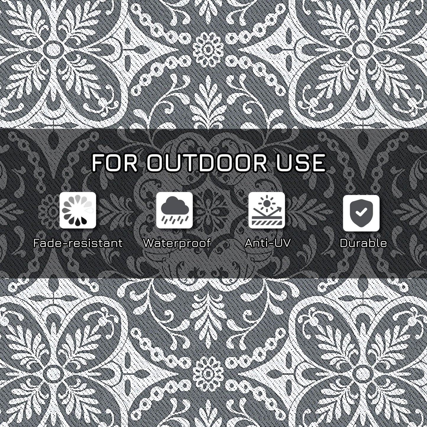 Outsunny Portable Outdoor Rug with Carry Bag, 9' x 12' Reversible Mat, Waterproof Plastic Straw RV Rug for Backyard, Deck, Picnic, Beach, Camping, Blue & White Flower