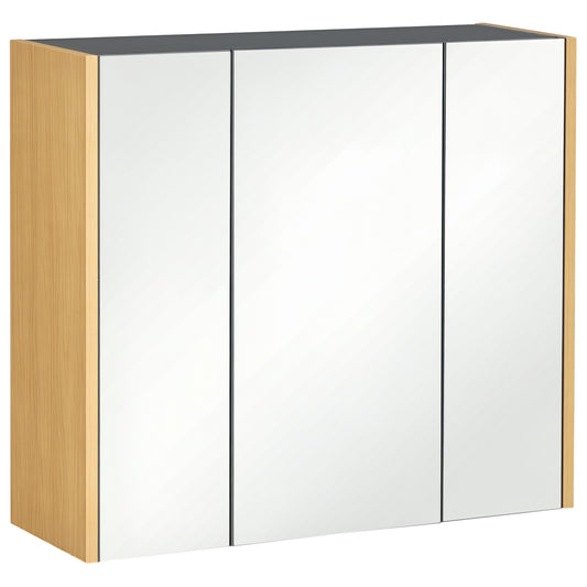 kleankin Wall Mounted Medicine Cabinet with Mirror Wall Mirror Cabinet with 3 Doors and Adjustable Storage Shelves Gray