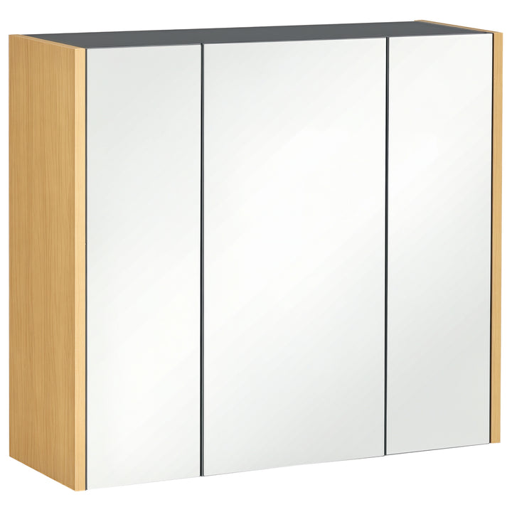 kleankin Wall Mounted Medicine Cabinet with Mirror Wall Mirror Cabinet with 3 Doors and Adjustable Storage Shelves Gray