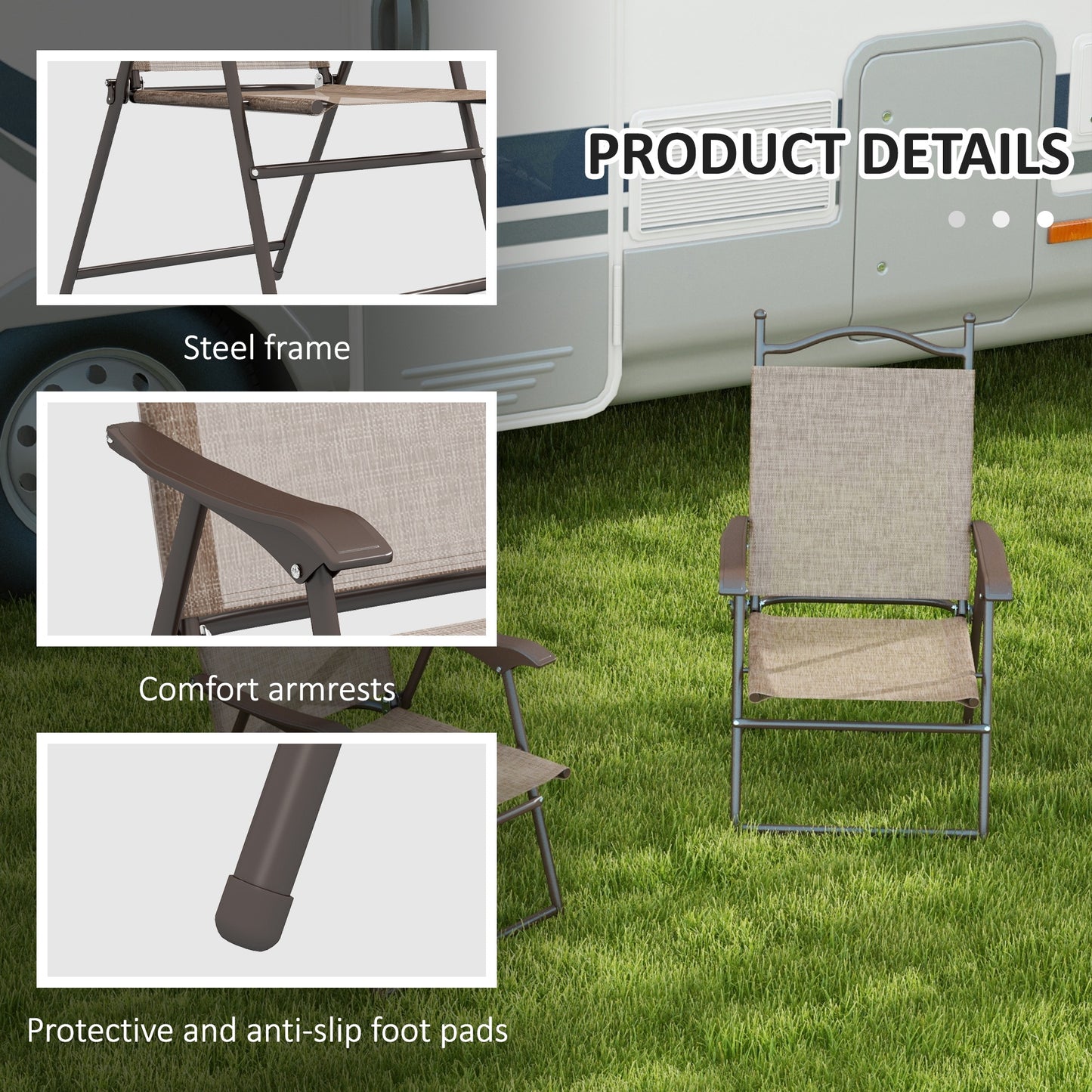 Outsunny 2 Pieces Folding Patio Camping Chairs Set, Sports Chairs for Adults with Armrest, Mesh Fabric Seat for Lawn
