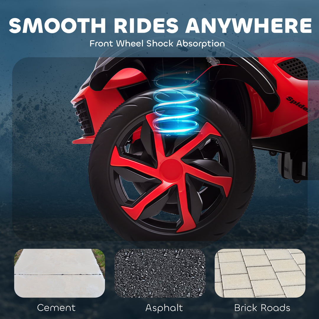 Qaba 12V Kids ATV with Suspension Wheels, Soft Start, LED Lights, Music, Red