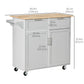 HOMCOM Rolling Kitchen Island with Storage Drawers, Kitchen Cart with Rubber Wood Top, Cabinet & Towel Rack, White