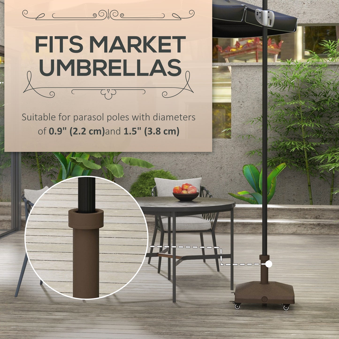 Outsunny Square Parasol Base Portable Umbrella Stand Weights for Cantilever Banana Parasol with Wheels, Water or Sand Filled, for Î¦0.75'', Î¦1.5'' Poles, Black