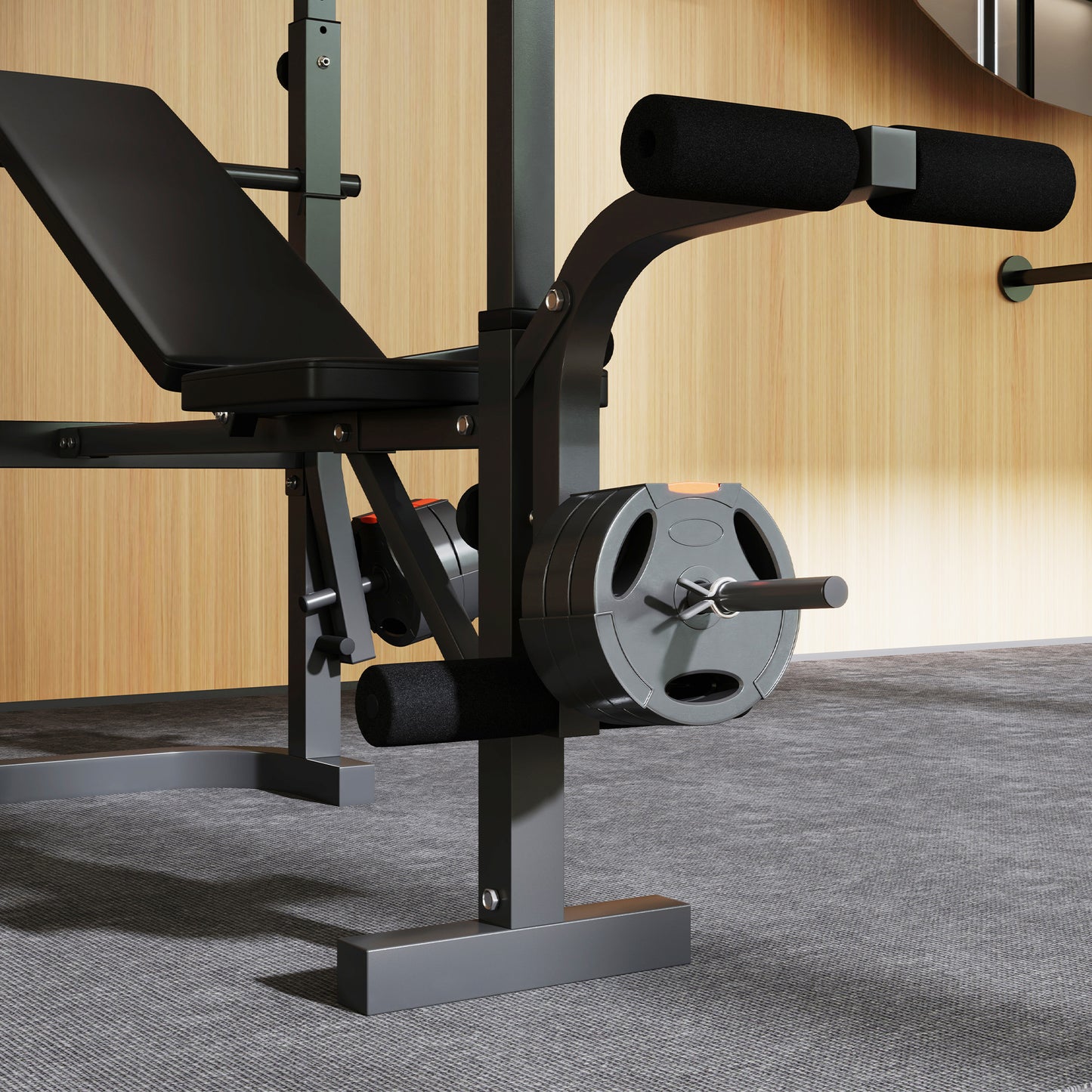 Adjustable Weight Bench with Press Rack, Preacher Curl & Lat Pull Down