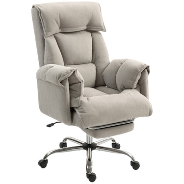 HOMCOM High Back Office Chair, Reclining Desk Chair with Footrest, High Resilience Foam, Swivel Wheels, Light Grey