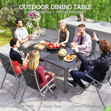 Outsunny 59" x 35" Aluminium Outdoor Dining Table for 6, with Glass Tabletop, Grey