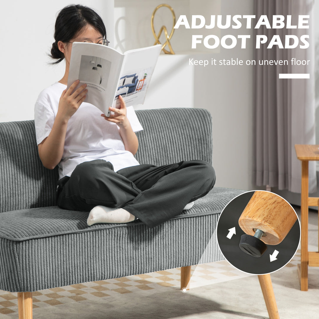 HOMCOM Modern 2 Seat Sofa for Bedroom, Upholstered Two Seater Couch with Rubber Wood Legs, Light Grey