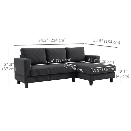 HOMCOM L Shaped Couch, L Shape Sofa with Chaise Lounge and Spring Cushion for Living Room, Bedroom, Grey