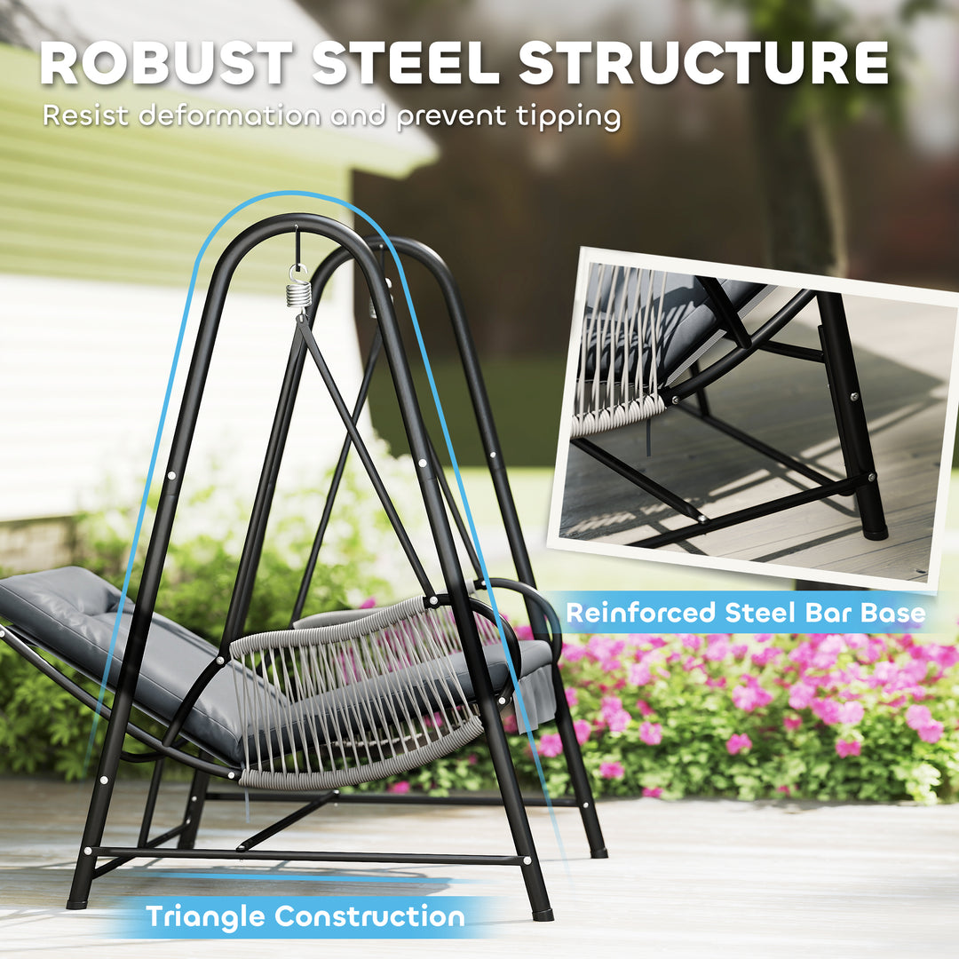 Outsunny Rattan Hammock Chair with Stand Included, Hanging Swing Chair with Stand and Seat Cushion, Light Grey