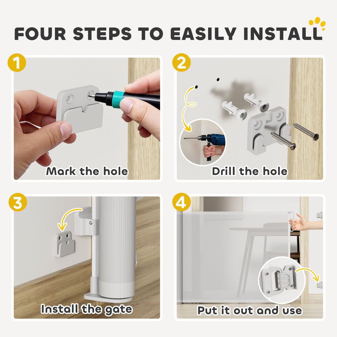 PawHut Retractable Dog Gate Extends Up to 55" Wide, 34" Tall, for Stairs, Doorways, Hallways, Indoor and Outdoor, Grey