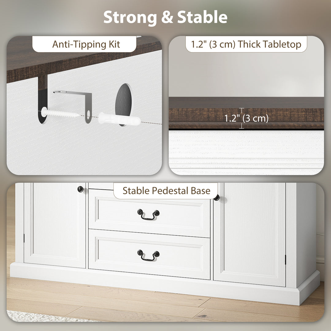 HOMCOM Farmhouse Sideboard with Charging Station, 58" Buffet Cabinet, Kitchen Storage Cabinet with 4 Drawers, 2 Doors, Black