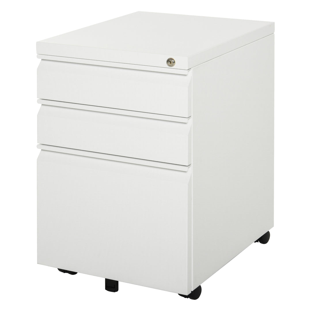 Vinsetto 3 Drawer Filing Cabinet, Lockable Office Storage Cabinet on Wheels for Legal, Letter, A4 Files, Black