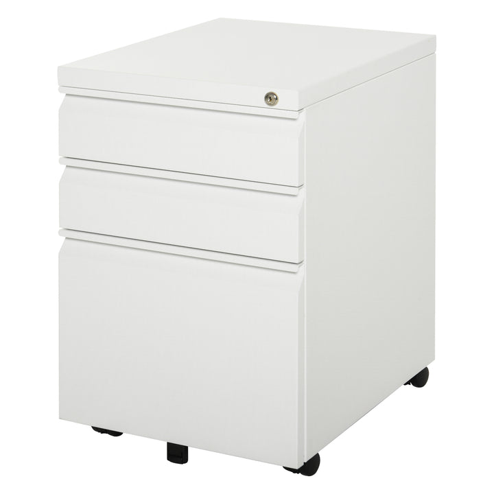 Vinsetto 3 Drawer Filing Cabinet, Lockable Office Storage Cabinet on Wheels for Legal, Letter, A4 Files, Black