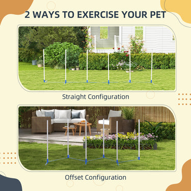 PawHut Adjustable Dog Agility Training Obstacle Set with Weaves Poles and Storage Bag for Pet Dogs Outdoor Games Exercise Blue and White