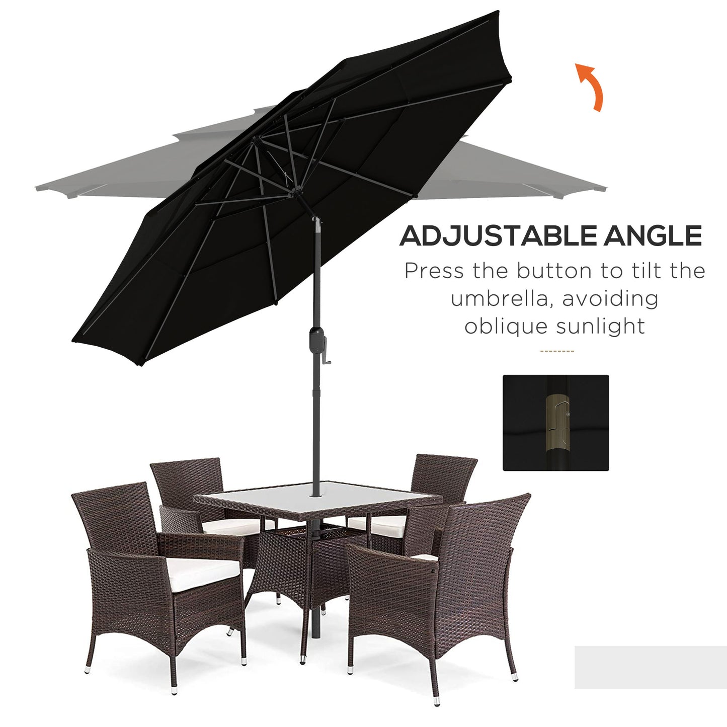 Outsunny 9FT 3 Tiers Patio Umbrella Outdoor Market Umbrella with Crank, Push Button Tilt for Deck, Backyard and Lawn, Sky Blue