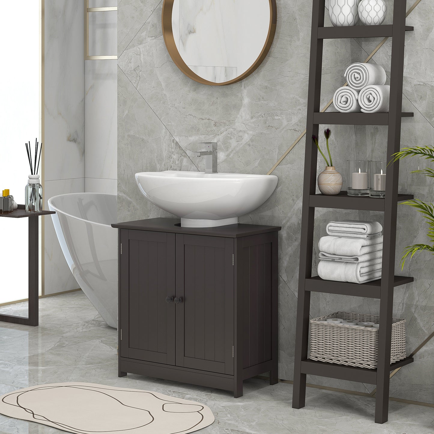 HOMCOM Under Sink Bathroom Cabinet with 2 Doors and Shelf, Pedestal Sink Bathroom Vanity Furniture, Coffee