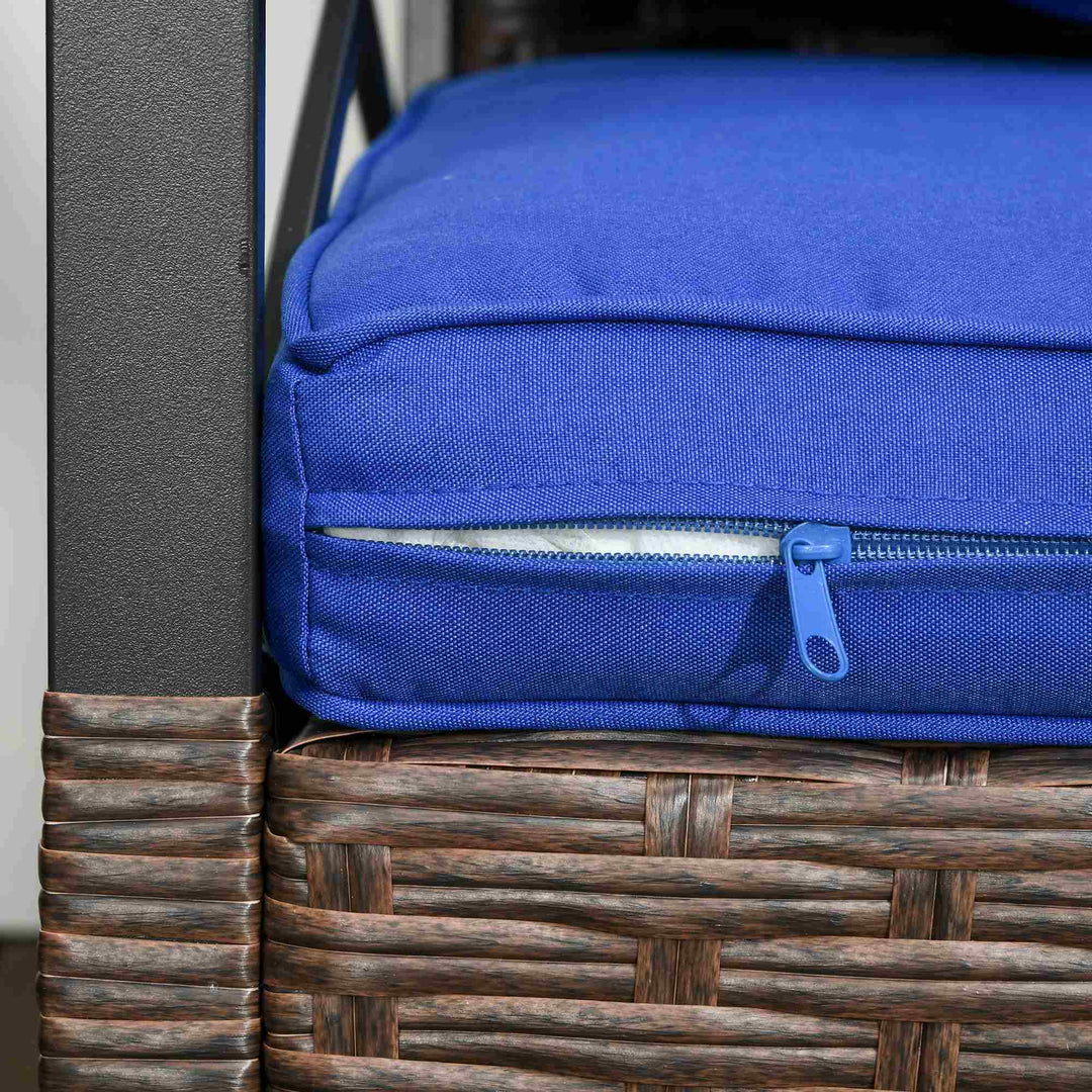 Outsunny 3 Pcs Outdoor PE Rattan Rocking Chair Set, Bistro Set with Two-tier Table, Padded Cushions for Garden, Dark Blue