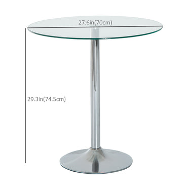 HOMCOM Round Dining Table, Modern Pub Table with Tempered Glass Top, Galvanized Metal Base, Small Dining Table, Silver