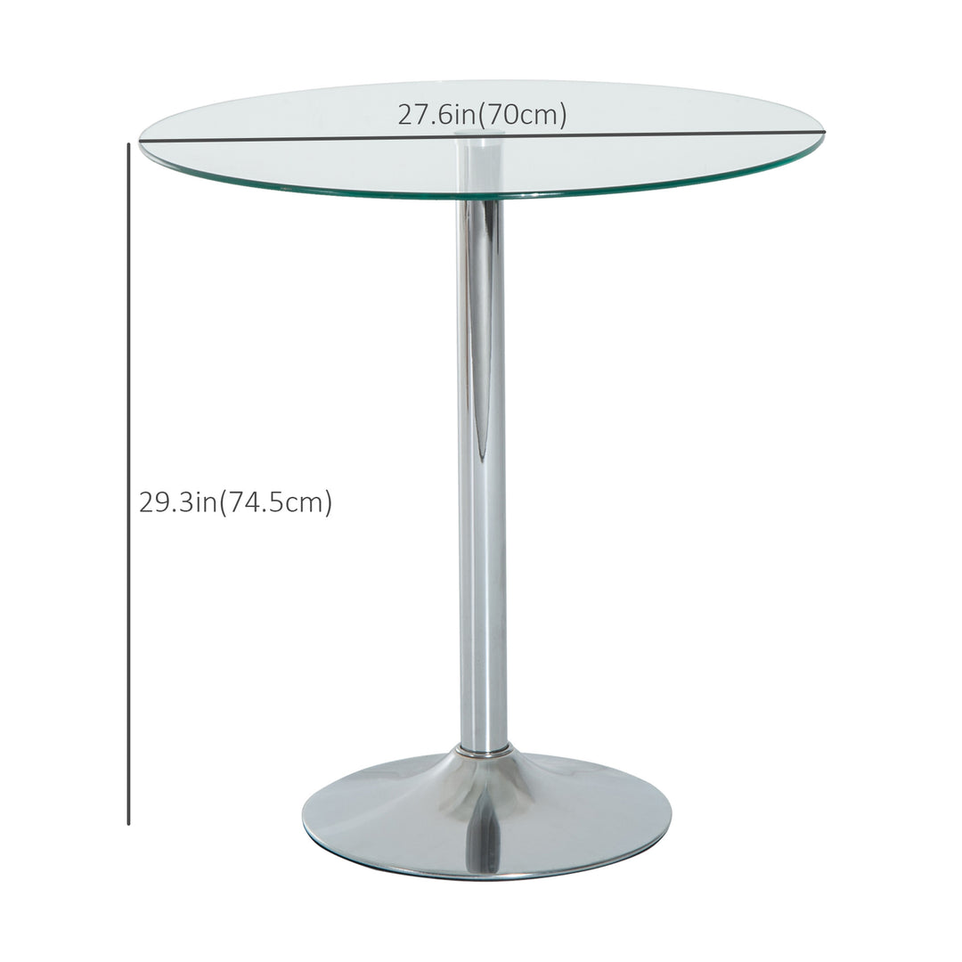 HOMCOM Round Dining Table, Modern Pub Table with Tempered Glass Top, Galvanized Metal Base, Small Dining Table, Silver