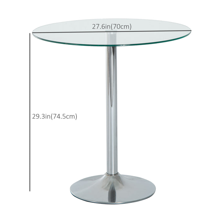 HOMCOM Round Dining Table, Modern Pub Table with Tempered Glass Top, Galvanized Metal Base, Small Dining Table, Silver