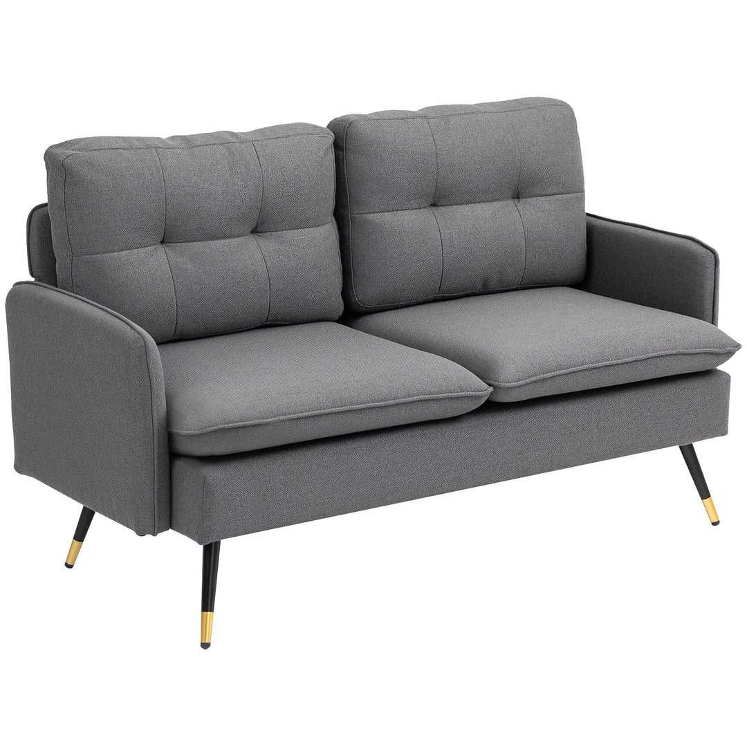 HOMCOM 55" Loveseat Sofa, Linen Love Seat w/ S spring, Steel Legs and Button Tufting, Small Couch for Living Room, Grey