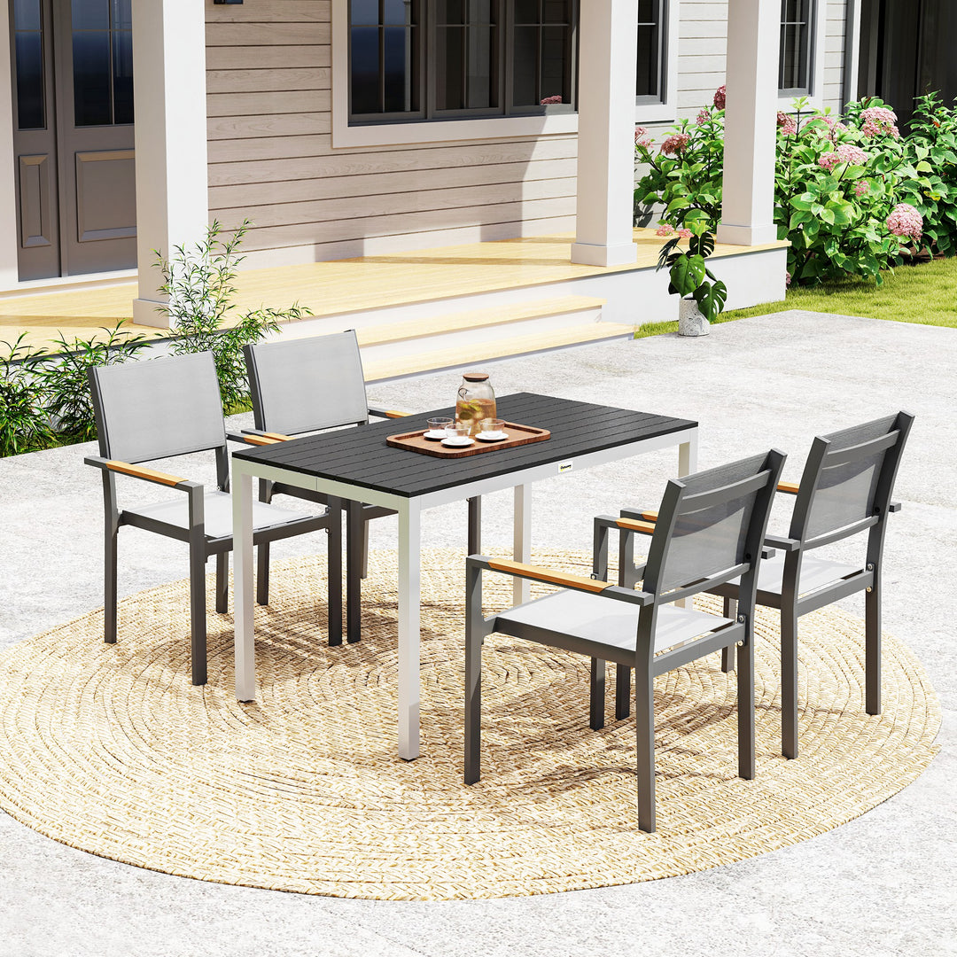 Outsunny Outdoor Dining Table for 4-6 with Easy Maintenance Slatted Top, Rust-Resistant Aluminium Frame, Black