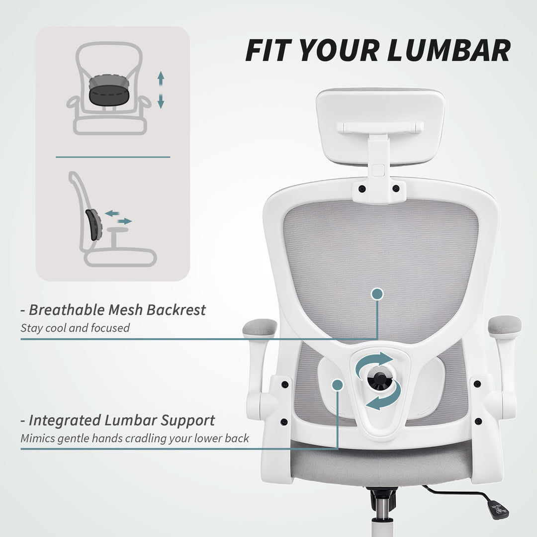 HOMCOM Ergonomic Office Chair, Mesh Desk Chair with Adjustable Headrest, Lumbar Support and Height, Tilt Function, Light Green