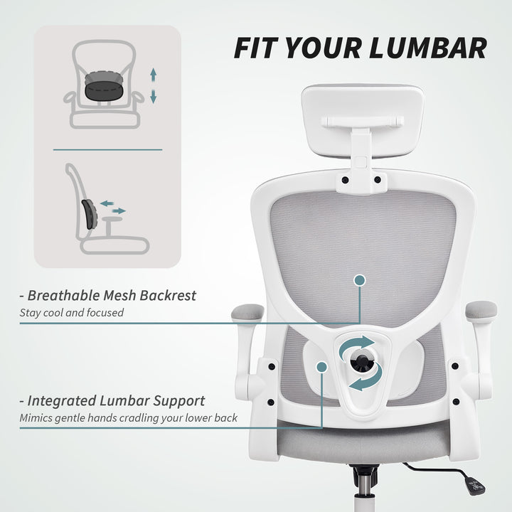 HOMCOM Ergonomic Office Chair, Mesh Desk Chair with Adjustable Headrest, Lumbar Support and Height, Tilt Function, Light Green