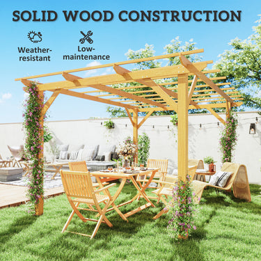 Outsunny 10' x 13' Wood Pergola, Outdoor Gazebo Grape Trellis for Climbing Plant Support, Garden, Patio, Backyard, Nature Wood