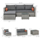 Outsunny 3-Piece Patio Furniture Set Modern Sectional Sofa Rattan Chair Wicker Conversation Set Outdoor Hand Woven Rattan Wicker Furniture Patio Coffee Table Sofa Set, Blue