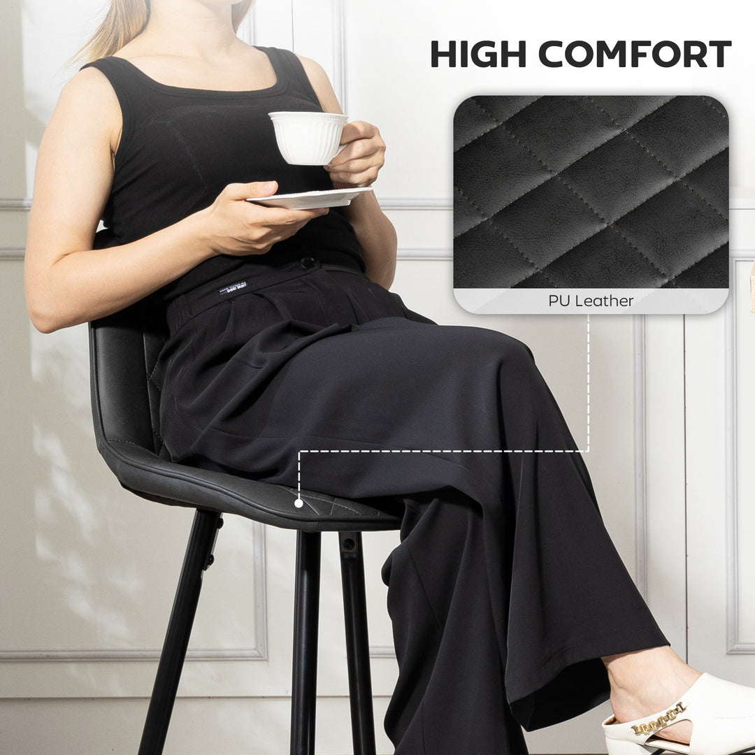 HOMCOM PU Leather Counter Height Bar Chairs Set of 2, 27.75" Bar Stools with Metal Legs for Dining Area, Kitchen Island, Brown