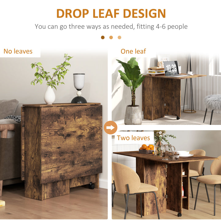 HOMCOM Extendable Dining Table, Collapsible Folding Table w/ 2-tier Shelves and Rolling Casters, Nature Wood