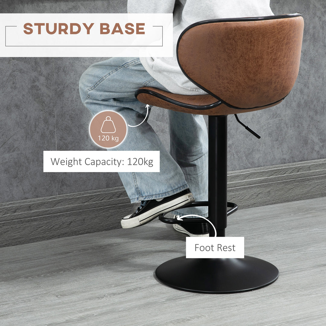 HOMCOM Vintage Set of 2 Microfiber Cloth Adjustable Bar Height Stools with Swivel Seat, Brown