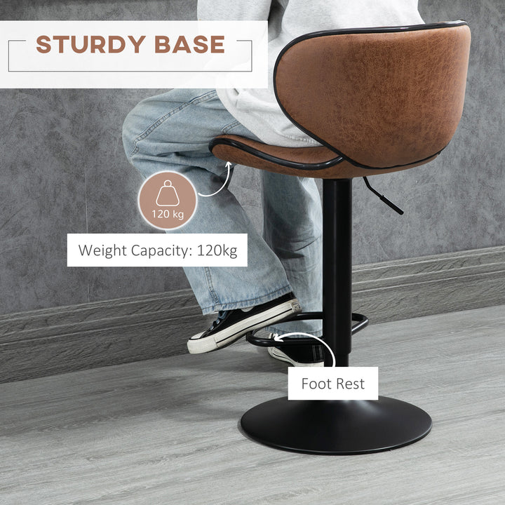 HOMCOM Vintage Set of 2 Microfiber Cloth Adjustable Bar Height Stools with Swivel Seat, Brown