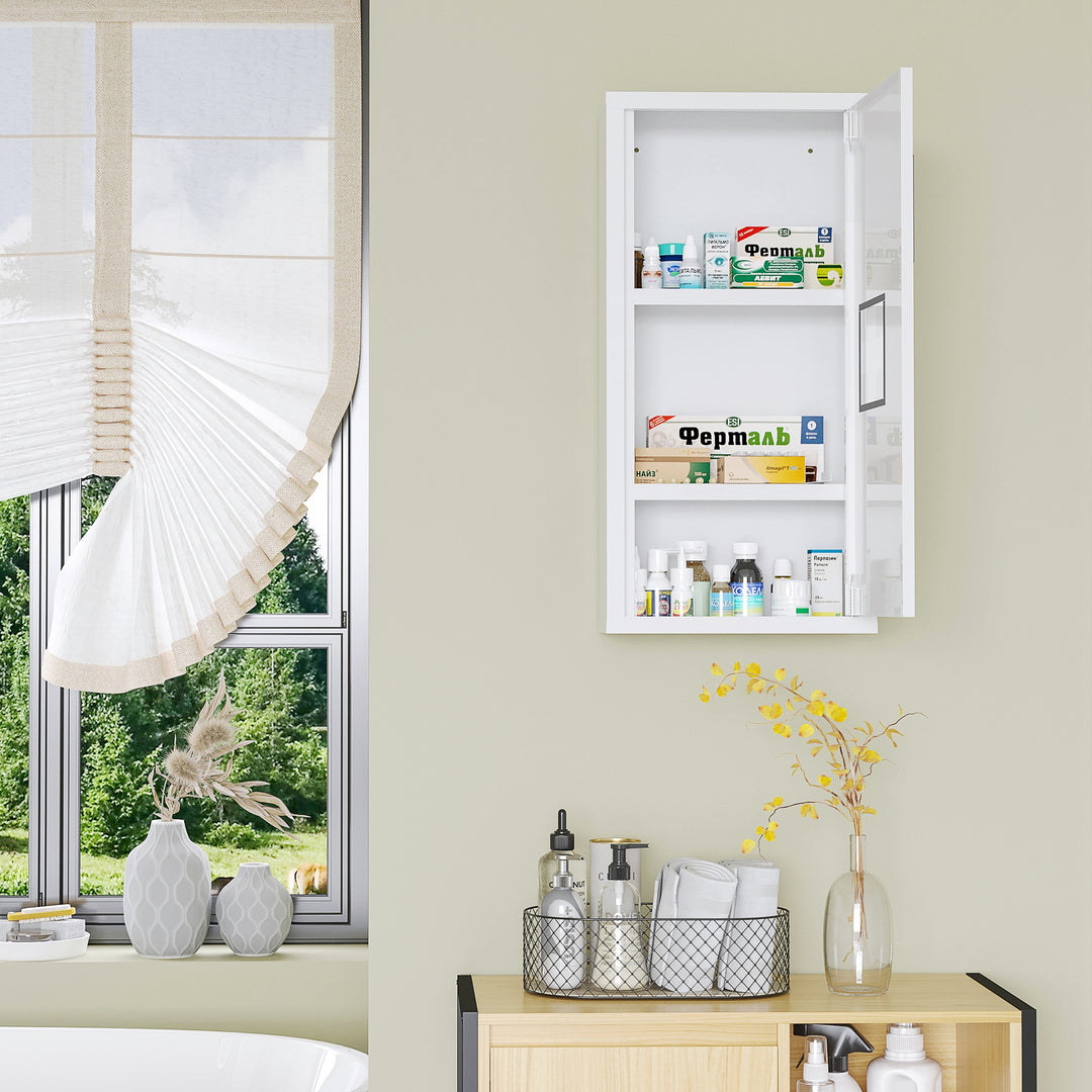 kleankin Wall Mount Medicine Cabinet Bathroom Cabinet with 2 Shelves, Steel Frame and Magnetic Door, White